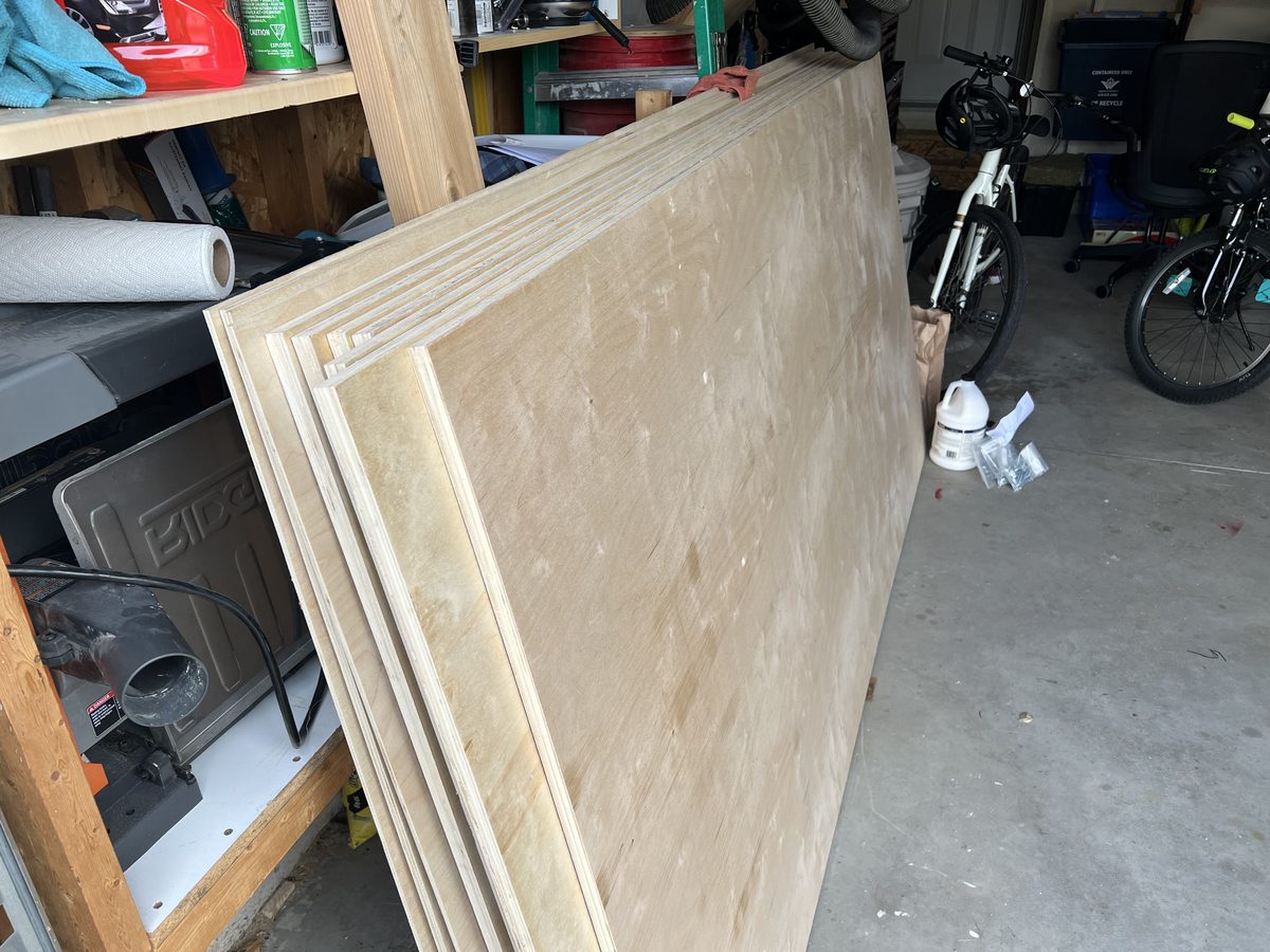 Maple plywood sheets in the garage